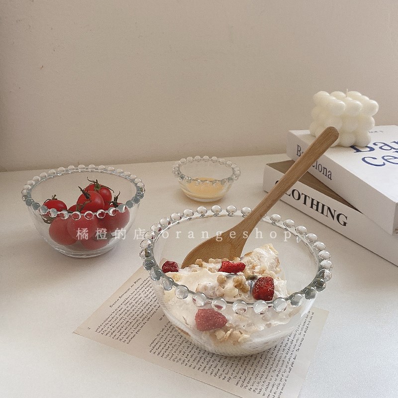 ins珍珠边早餐碗麦片酸奶玻璃甜品碗水果沙拉碗餐盘饰品收纳盘