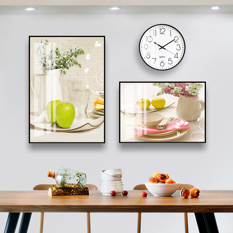 餐厅装饰画现代极简主义酒杯创意组合餐厅挂画两部分钟客厅壁画桌图片