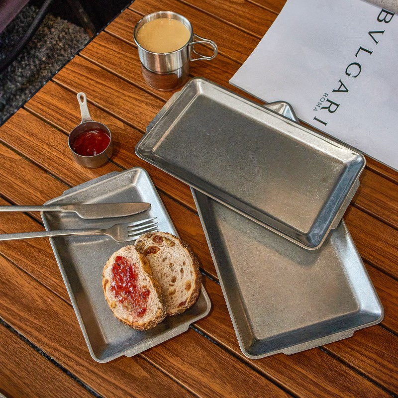 复古不锈钢长方形盘平盘加厚商用烧烤盘菜盘寿司盘平底托盘收纳盘
