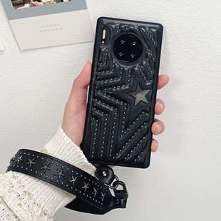 带潮短绳创意 KASO铆钉星星皮革手机挂绳挂脖可拆卸手机通用长短款
