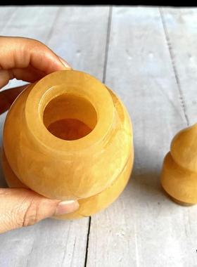 天然米黄玉空心葫芦摆件玉石葫芦家居客厅办公室酒柜玄关装饰礼品