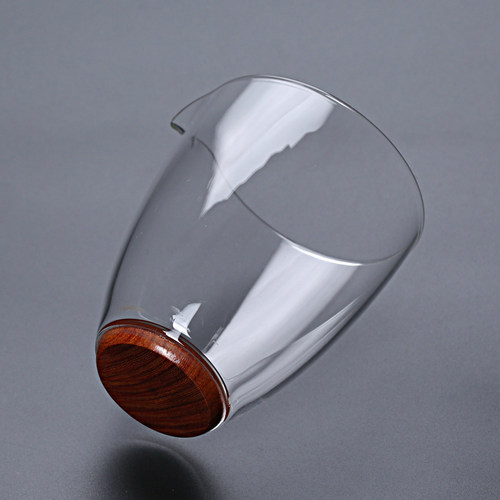 透明玻璃公道杯分茶器由杯木底公杯茶海匀杯木璃功夫茶具简单大方