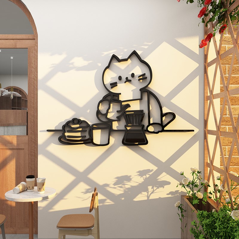 网红咖啡店墙面装饰奶茶店墙壁布置甜品蛋糕背景贴纸画猫咖厅馆角