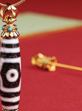 新中式藏族三眼天珠扣头竖穿吊坠空托可拧开民族风百搭风潮流饰品