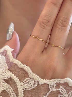 大码戒指女胖MM几何波浪小清新叠戴时尚个性胖手粗手指食指指环潮