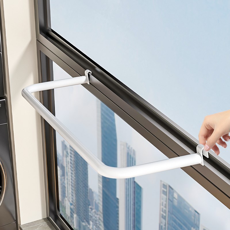阳台护栏衣架窗外晾晒神器窗框晾衣架防盗网卡扣挂杆多.功能晾衣