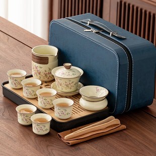 家用办公泡茶盖碗陶瓷K泡茶壶户外高档商务礼品 汝窑旅行茶具套装