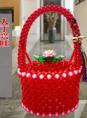 手工串珠送子小花篮家居装饰摆件客厅收纳结婚送礼编织礼物成品