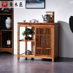 花梨木茶水柜新中式家用实木茶桌边几烧水几红木茶几刺猬紫檀茶架