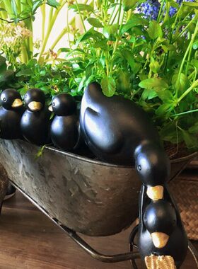 大牌原单美式复古树脂鸭妈妈一家摆件 高档树脂家居特色摆件