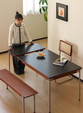 小万家具北欧日式可伸缩岩板餐桌实木可折叠小户型饭桌餐桌椅组合