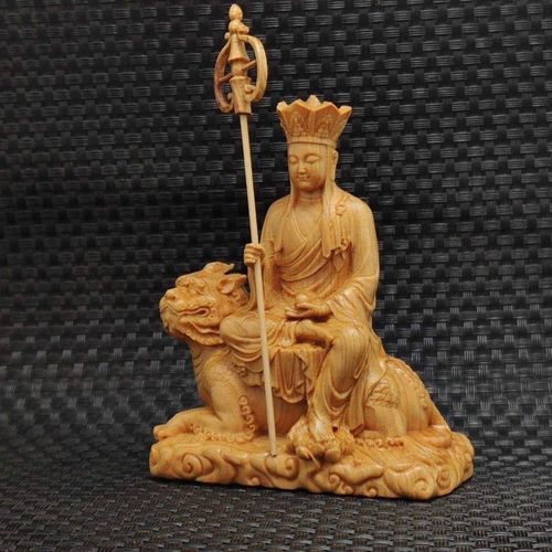 太行崖柏骑谛听地藏王菩萨摆件实木雕刻地藏王桌面文玩饰品礼盒装