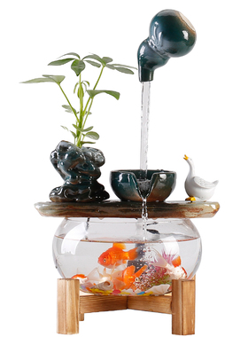 循环流水器生财摆件客厅家居创意桌面玻璃鱼缸景观办公室开业礼品