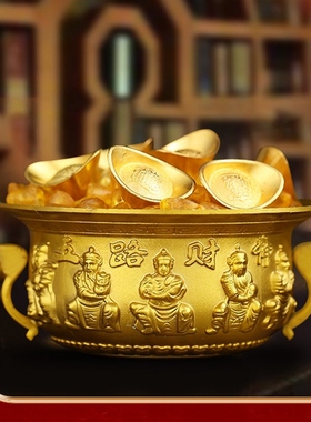 黄铜大号聚宝盆五路财神聚宝盆店铺家居客厅办公桌面工艺装饰礼品