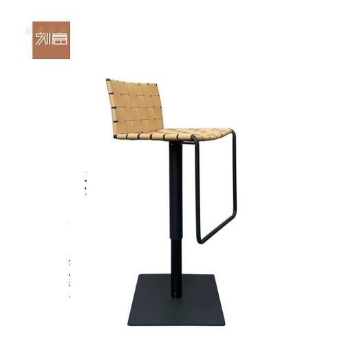 设计师现代简约升降岛台椅轻奢意式高脚凳岛台酒吧编织马鞍皮吧椅