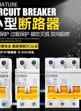 小型断路器空开DZ47 家用总开32A短路保护空气开关1P2P3P4P32A63A