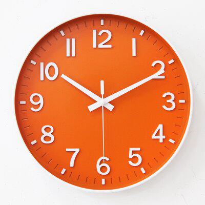 数字表简约北欧挂钟客厅静音橘草绿圆形卧室时钟无声12寸挂表30cm