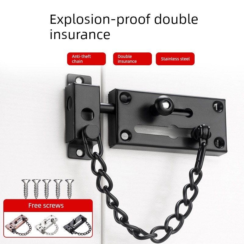 防盗炼门炼免打孔家用门栓内反锁推拉门锁扣酒店安U全炼酒店防盗