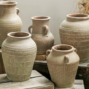 复古土陶花瓶做旧双耳陶瓷土罐手工制作粗陶花器摆件客厅家居饰品