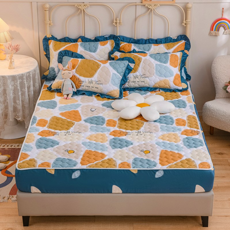 2024新款全棉40s纱织全套夹棉床裙床笠四件O套 1.8m床裙四件套