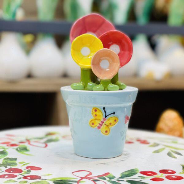 阿蓓姐姐花朵勺子陶瓷烘焙量勺四件套带底座创意花朵奶粉量勺咖啡