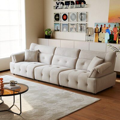 双虎 奶油风沙发小户型客厅2024新款现代轻奢三人位直排沙发23866