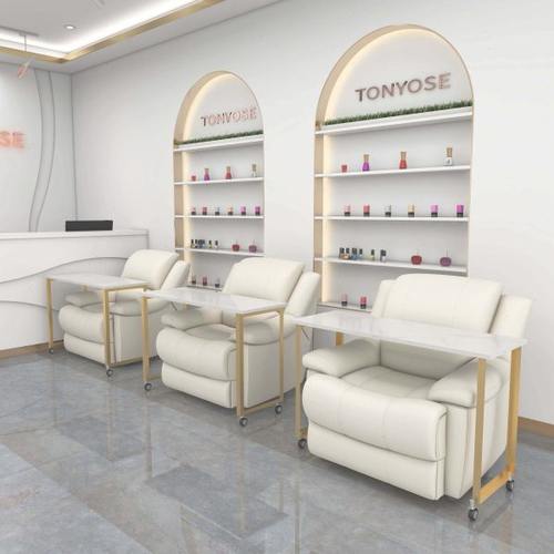 日式可移动美甲桌子单层美甲沙发桌带轮子现代简约大理石美甲台