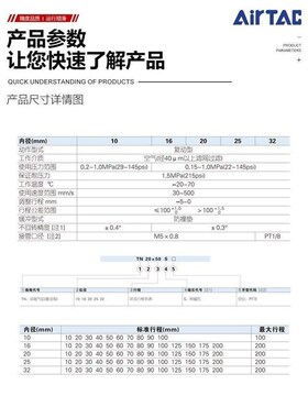 亚德客双轴气缸TN10/16/20/25/32X10X20X30X4J0X50X60X70X80X100-