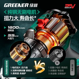 绿林冲击手电钻无刷家用小型锂电手枪钻多功能充电打墙打孔大功率