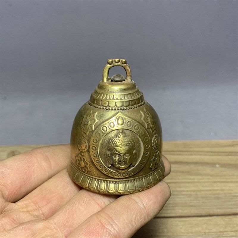彷古纯铜黄铜佛钟铜铃 浮雕佛头经文佛文铜铃铛法器响铃小佛钟