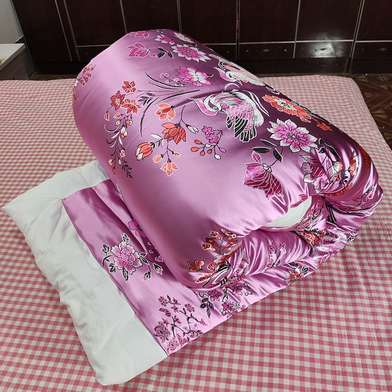 老式丝绸被套包边被罩粉红杭州绸B缎面结婚复古风龙凤缎面单件被