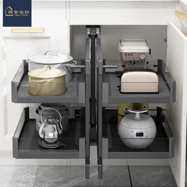 转角拉篮厨房橱柜铝合金定制全拉出小怪物厨柜拐角旋转置物架飞碟,家装主材,拉篮,淘宝优惠券,粉丝福利购,淘宝优惠卷