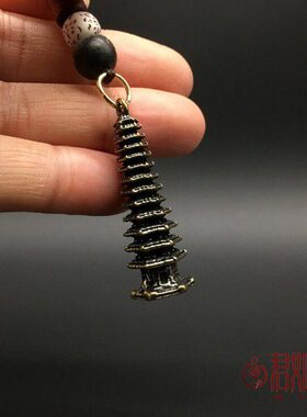 黄铜迷你佛塔小挂件 全铜十三层小铜塔宝塔铜佛塔玲珑塔钥匙扣