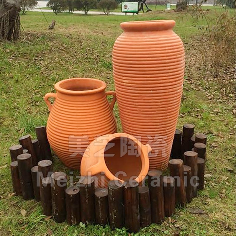 园林工程绿化栽花大n花瓶组合陶土陶罐螺纹红陶花盆装饰摆饰粗陶