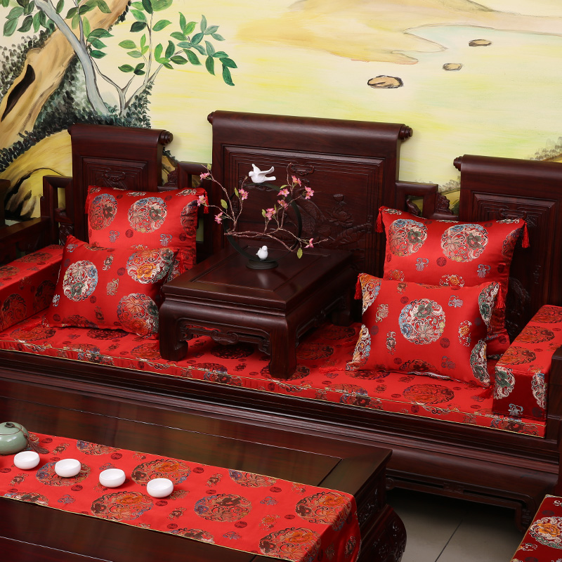 红木沙发坐垫四季通m用中式实木家具罗汉床棕垫子绸缎海绵防滑定