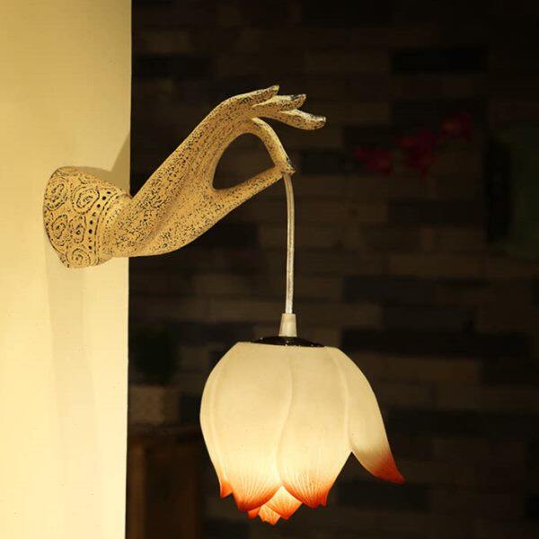 中式佛手荷花壁灯复古家居装饰品仿古中国风灯卧室床头灯镜前灯