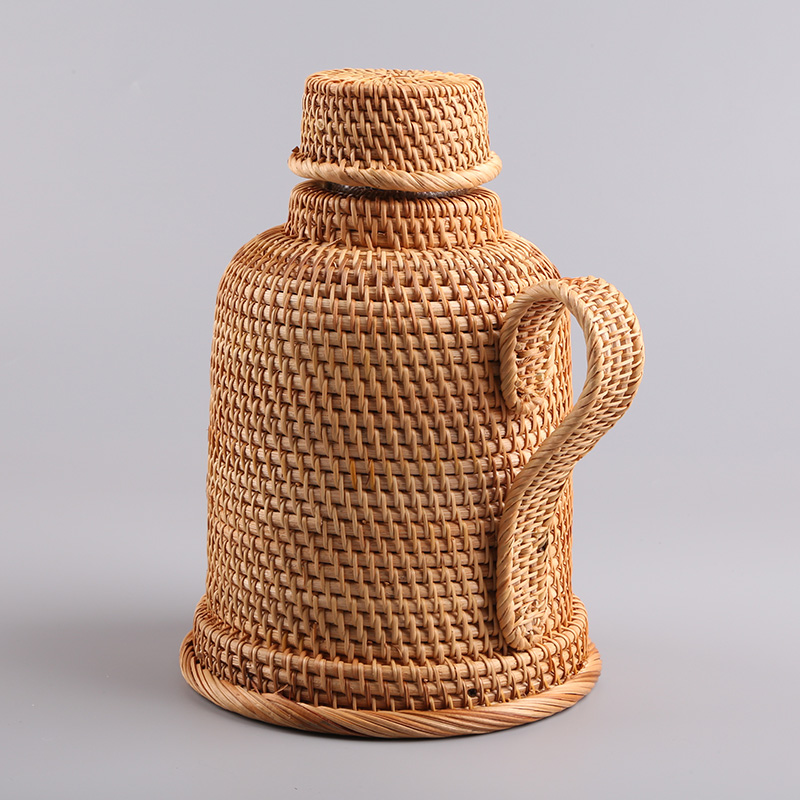 越南藤编热水瓶家用玻璃内胆保温壶办公H茶室开水壶竹编创意水瓶