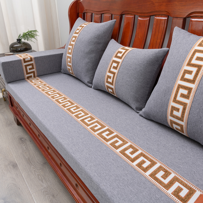 纯色亚麻防d水防滑实木沙发坐垫四季红木椅加硬海绵可拆洗沙发垫