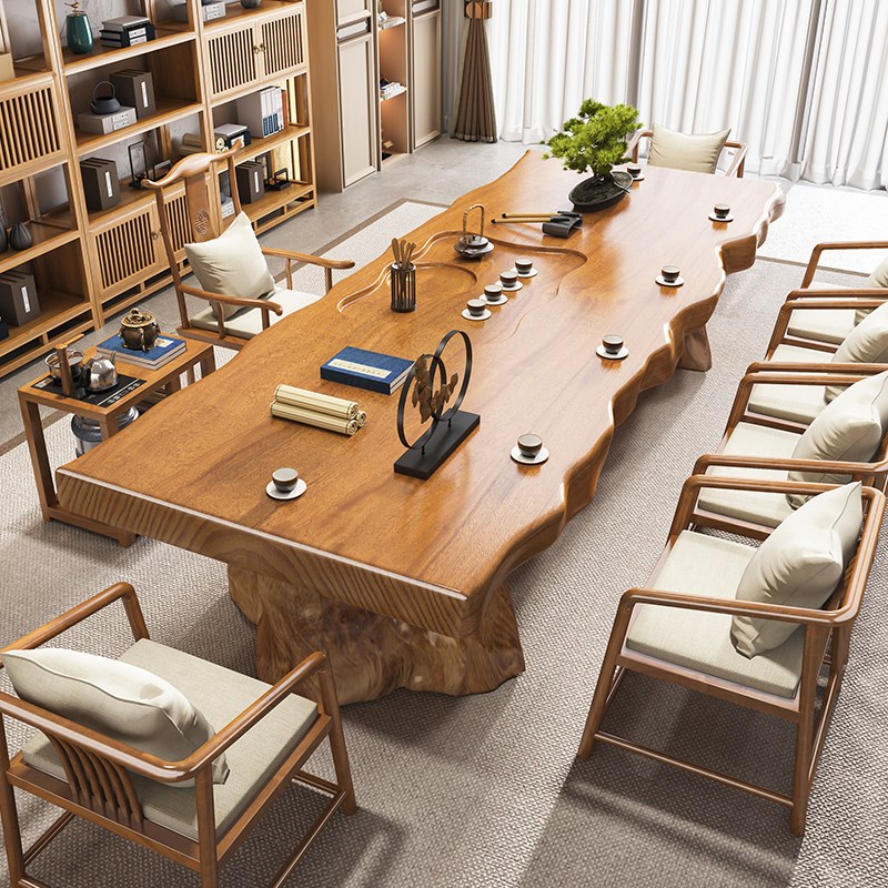 大板原木实木茶桌简约现代喝茶桌椅组F合功夫禅意茶台办公室泡茶