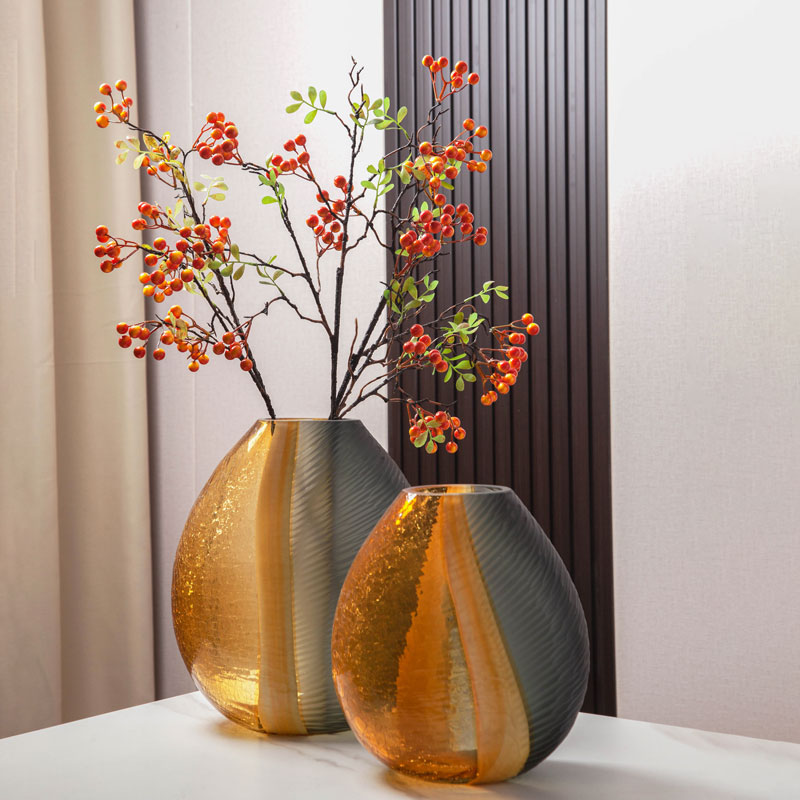 轻奢玻璃花磨刻级感水r培插花家居现创意客厅装饰品花器摆件