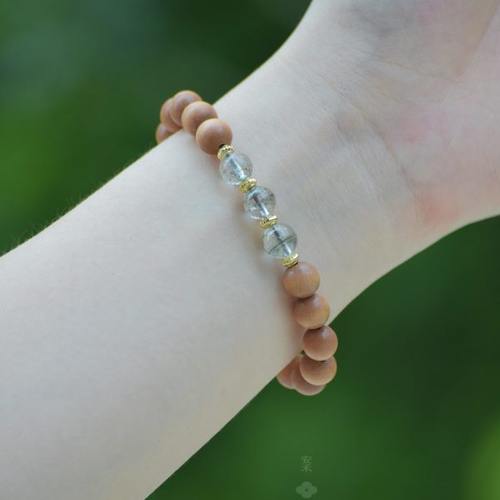 安禾|老山檀紫檀木香手串绿幽灵水晶招财福运单圈小众国风礼物