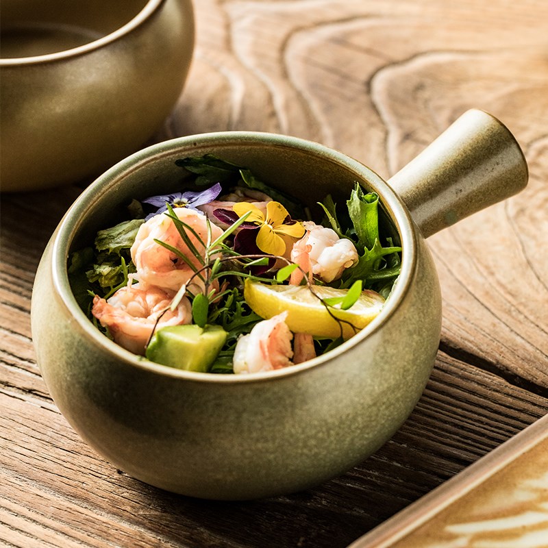 粗陶手柄奶锅陶瓷单柄碗复古烘培烤箱碗创意汤面碗泡面碗粥碗家用