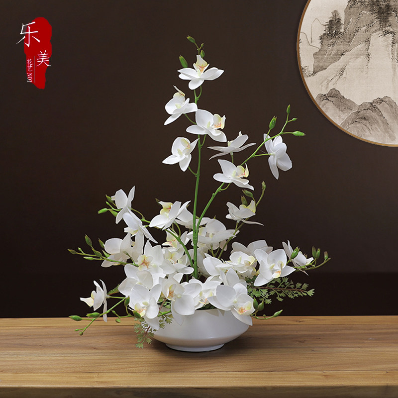 中式仿真鸽子兰花艺套装摆件创意客厅餐桌茶几装饰假花小盆栽摆设