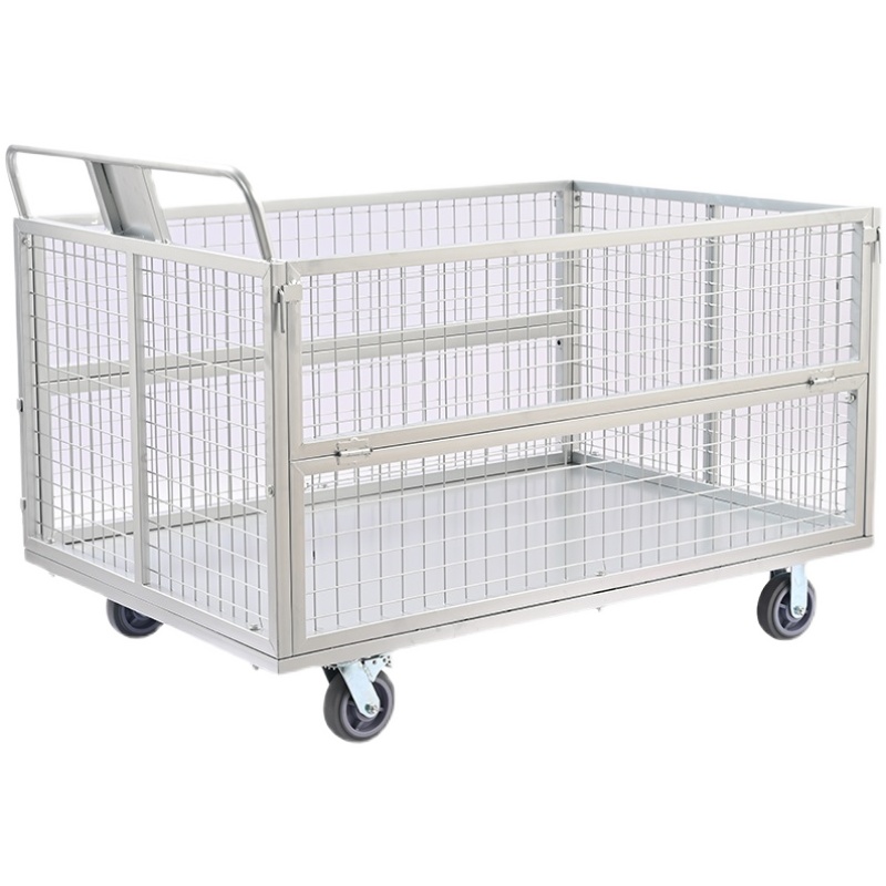 物流仓储周转车围栏笼车大号快递搬运车网格手推车工厂拉货平板车