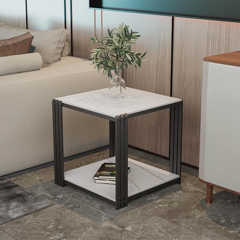 铁艺黑色岩板边几沙发旁方形角桌子客厅家用边几床头柜极简约现代