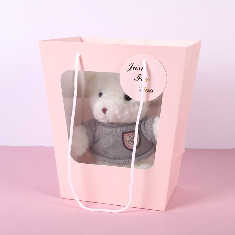 加长手提鲜花袋子大号粉色开窗白色透明袋子白卡覆U膜永生花盒礼