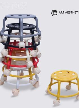 盆子向轮小凳子儿童旋TJP转滑轮矮凳带娃学走万花路凳宿舍架静音