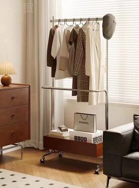 不锈钢木移挂ZPE衣架衣帽实架中古简约落地可动可收纳高子档家用