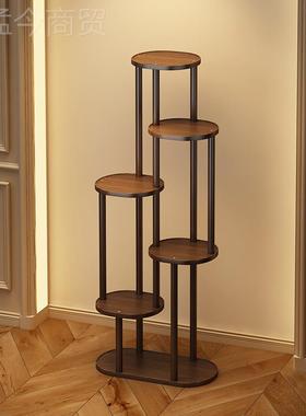 ?木ARN花架置物架中式实内落地式新木式花盆竹仿中古客厅实吊兰花