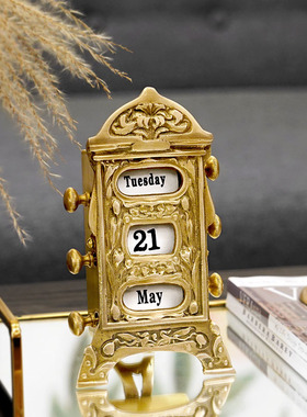印度进口手工欧式复古黄铜书桌台历软装家居摆件手动万年历礼品